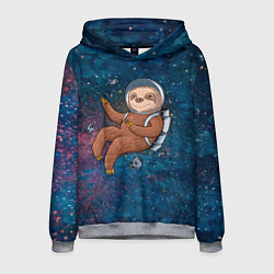 Толстовка-худи мужская Милый ленивец в космосе, цвет: 3D-меланж
