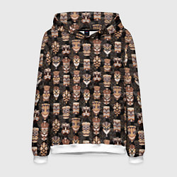 Толстовка-худи мужская МАСКИ ТИКИ ГАВАЙИ ПАТТЕРН, цвет: 3D-белый