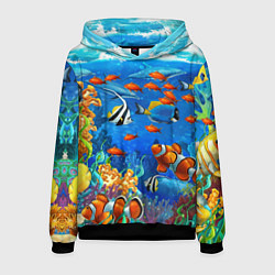 Толстовка-худи мужская Коралловые рыбки, цвет: 3D-черный