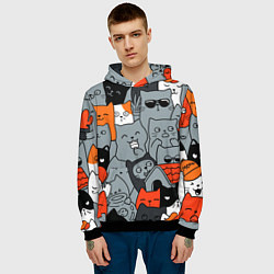 Толстовка-худи мужская Разноцветные коты, цвет: 3D-черный — фото 2