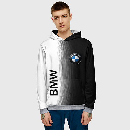 Мужская толстовка Black and White BMW / 3D-Меланж – фото 3
