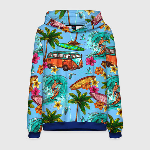 Мужская толстовка Пальмы, волны, серфинг / 3D-Синий – фото 1