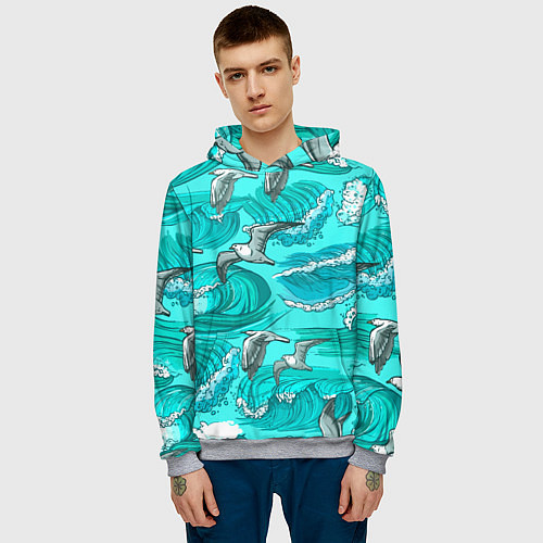 Мужская толстовка Чайки в море / 3D-Меланж – фото 3