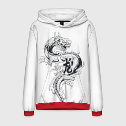 Толстовка-худи мужская Китайский дракон на белом фоне, цвет: 3D-красный