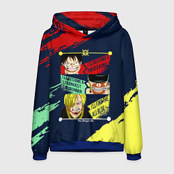 Толстовка-худи мужская Луффи, Зоро и Санджи One Piece, цвет: 3D-синий