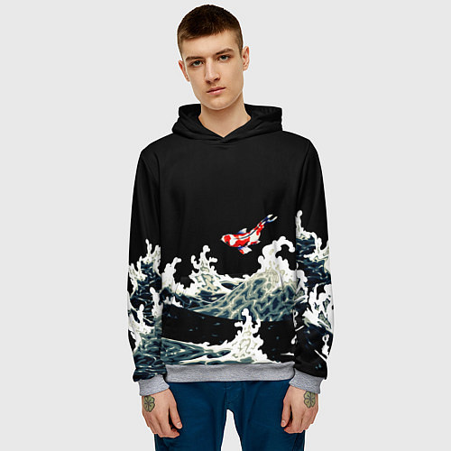 Мужская толстовка Карп Кои Волна Япония Рыба / 3D-Меланж – фото 3