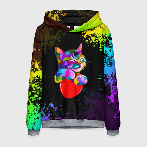 Мужская толстовка РАДУЖНЫЙ КОТИК RAINBOW KITTY / 3D-Меланж – фото 1