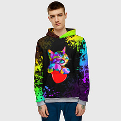 Толстовка-худи мужская РАДУЖНЫЙ КОТИК RAINBOW KITTY, цвет: 3D-меланж — фото 2