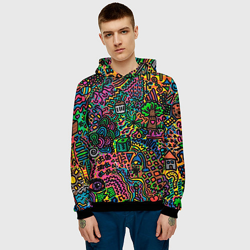 Мужская толстовка Кислотные узоры психоделика / 3D-Черный – фото 3