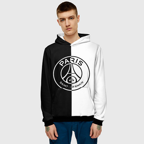 Мужская толстовка ФК ПСЖ PSG BLACK & WHITE / 3D-Черный – фото 3