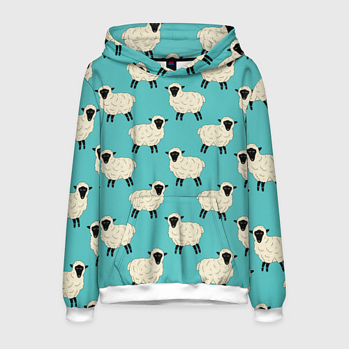 Мужская толстовка Овечки паттерн на бирюзовом / 3D-Белый – фото 1