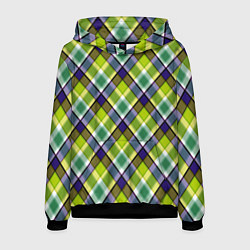 Толстовка-худи мужская Крупный клетчатый косой узор, цвет: 3D-черный