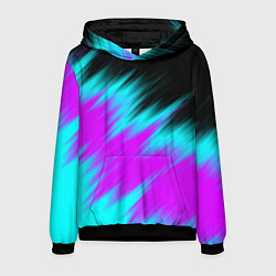 Толстовка-худи мужская НЕОНОВЫЕ ПОЛОСЫ И НИЧЕГО ЛИШНЕГО NEON STRIPES, цвет: 3D-черный