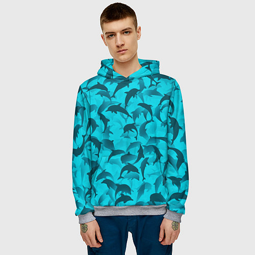 Мужская толстовка Синий камуфляж с дельфинами / 3D-Меланж – фото 3