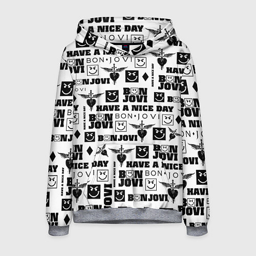 Мужская толстовка BON JOVI ЛОГОБОМБИНГ БОН ДЖОВИ ПАТТЕРН / 3D-Меланж – фото 1