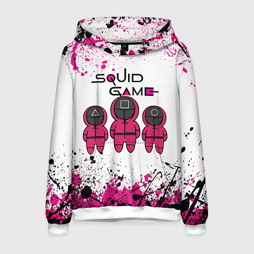 Мужская толстовка ИГРА В КАЛЬМАРА, СТРАЖИ БРЫЗГИ КРАСОК / 3D-Белый – фото 1