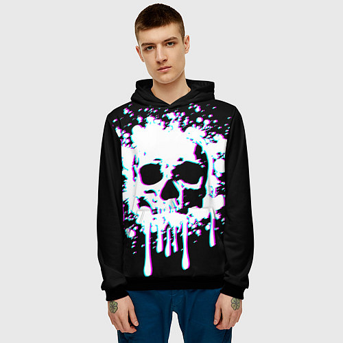 Мужская толстовка Мерцающий череп / 3D-Черный – фото 3