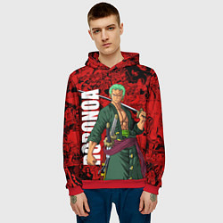 Толстовка-худи мужская Ророноа Зоро, One Piece, цвет: 3D-красный — фото 2