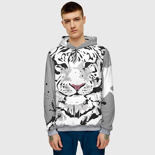 Мужская толстовка Белый снежный тигр / 3D-Меланж – фото 3
