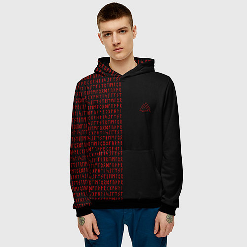 Мужская толстовка ВАЛЬКНУТ РУНИЧЕСКИЙ АЛФАВИТ / 3D-Черный – фото 3