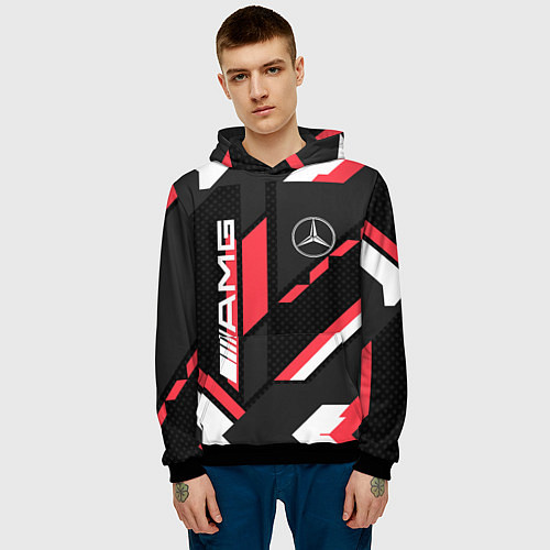 Мужская толстовка MERCEDES-BENZ AMG GEOMETRY STRIPES RED / 3D-Черный – фото 3