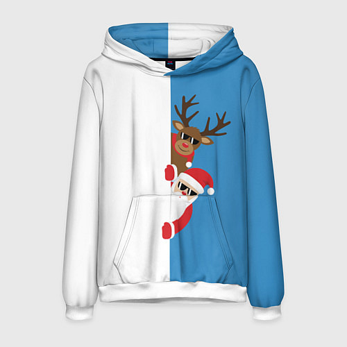 Мужская толстовка Крутые Санта и Олень / 3D-Белый – фото 1