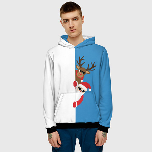 Мужская толстовка Крутые Санта и Олень / 3D-Черный – фото 3