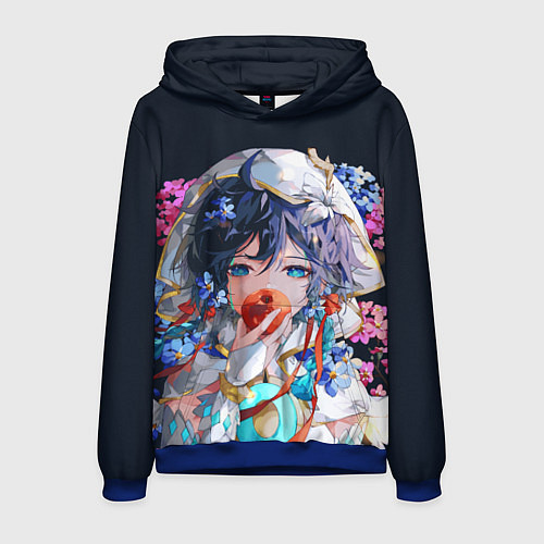 Мужская толстовка Venti gi ест яблоко Genshin impact Геншин Импакт / 3D-Синий – фото 1