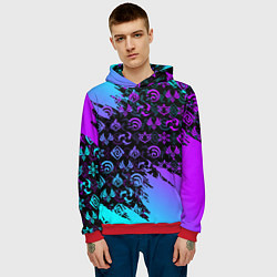 Толстовка-худи мужская GENSHIN NEON PATTERN SYMBOL НЕОН ЭМБЛЕМЫ, цвет: 3D-красный — фото 2