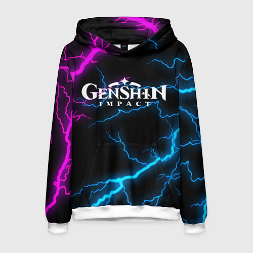 Мужская толстовка GENSHIN IMPACT NEON FLASH НЕОНОВЫЕ РАЗРЯДЫ МОЛНИЙ / 3D-Белый – фото 1