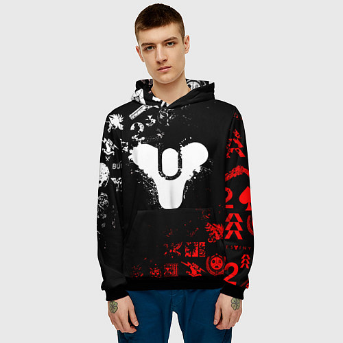 Мужская толстовка DESTINY 2 RED & WHITE PATTERN LOGO / 3D-Черный – фото 3