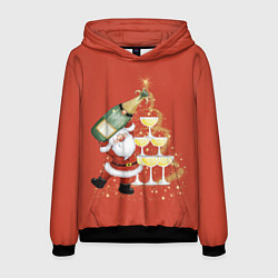 Толстовка-худи мужская Дед Мороз и шампанское, цвет: 3D-черный