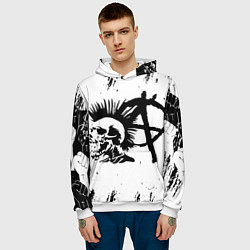 Толстовка-худи мужская Анархия гражданская оборона, цвет: 3D-белый — фото 2