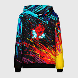 Толстовка-худи мужская Cyberpunk 2077 Цветные брызги, цвет: 3D-черный