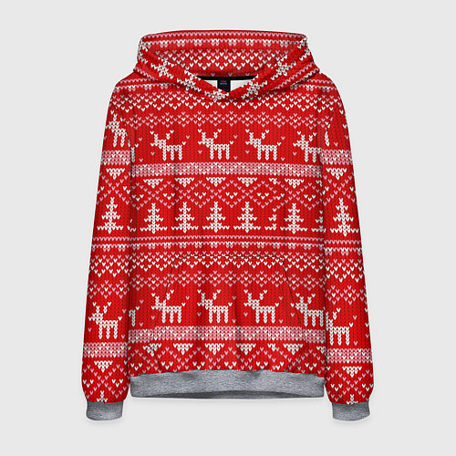 Мужская толстовка Новогодний узор с оленями и елкой / 3D-Меланж – фото 1