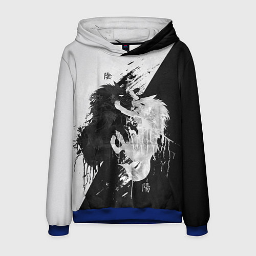 Мужская толстовка ИНЬ ЯНЬ ВОЛКИ ЧЁРНО БЕЛЫЙ / 3D-Синий – фото 1