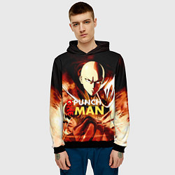 Толстовка-худи мужская Огненный Сайтама One Punch-Man, цвет: 3D-черный — фото 2