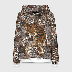 Толстовка-худи мужская Тигр в засаде, цвет: 3D-белый