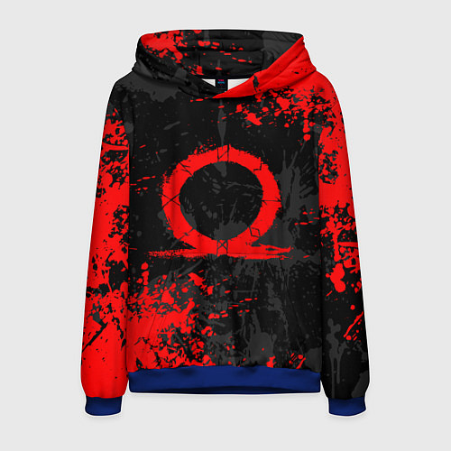 Мужская толстовка GOD OF WAR LOGO RED, БРЫЗГИ КРАСОК / 3D-Синий – фото 1