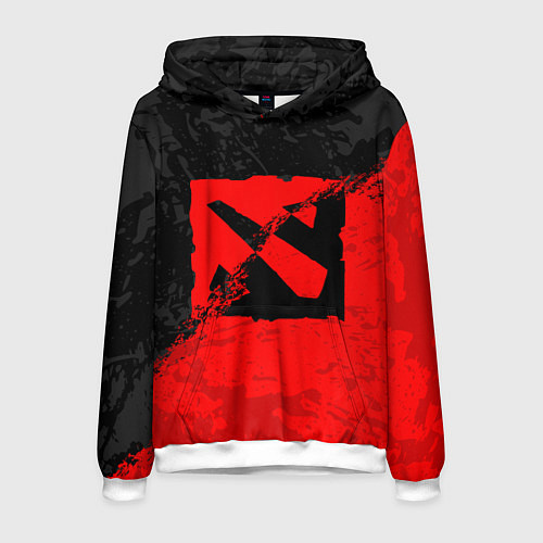 Мужская толстовка DOTA 2 RED BLACK LOGO, БРЫЗГИ КРАСОК / 3D-Белый – фото 1