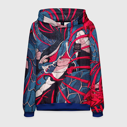 Мужская толстовка Самурай Якудза, змей, скелет / 3D-Синий – фото 1