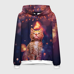 Толстовка-худи мужская РЫЖИЙ КОТ И БАБОЧКА, цвет: 3D-белый