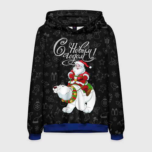 Мужская толстовка Санта Клаус на белом медведе / 3D-Синий – фото 1