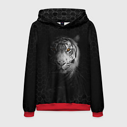 Толстовка-худи мужская Тигр черно-белый соты, цвет: 3D-красный