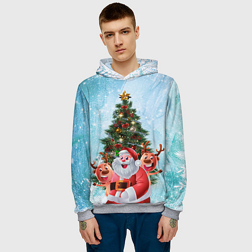 Мужская толстовка Санта и олени / 3D-Меланж – фото 3