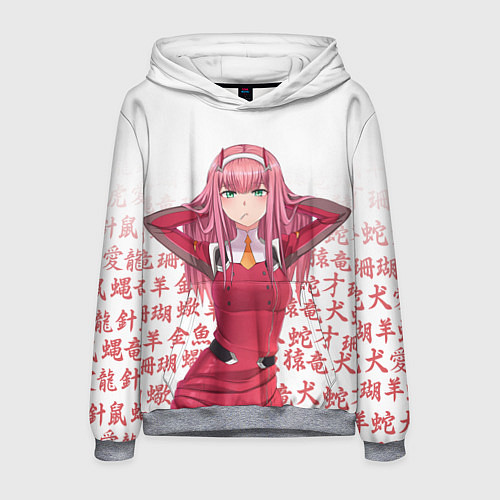 Мужская толстовка 02 ZERO TWO DARLING IN THE FRANXX ИЕРОГЛИФЫ / 3D-Меланж – фото 1