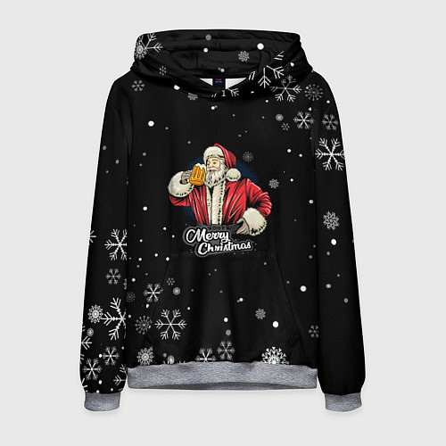 Мужская толстовка Merry Christmas Санта с пивом / 3D-Меланж – фото 1