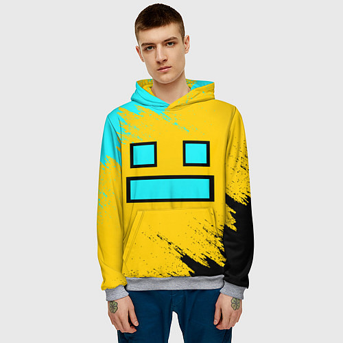 Мужская толстовка GEOMETRY DASH SMILE БРЫЗГИ КРАСОК / 3D-Меланж – фото 3