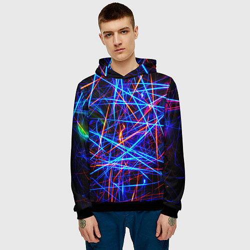 Мужская толстовка NEON LINES Glowing Lines Effect / 3D-Черный – фото 3