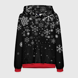 Толстовка-худи мужская Снежинки - С Новый год, цвет: 3D-красный